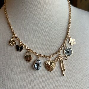 Coquette Gold Charm Necklace with Heart and Flower Accents
